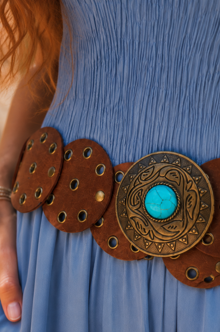 Western Stone Disc Belt Tan