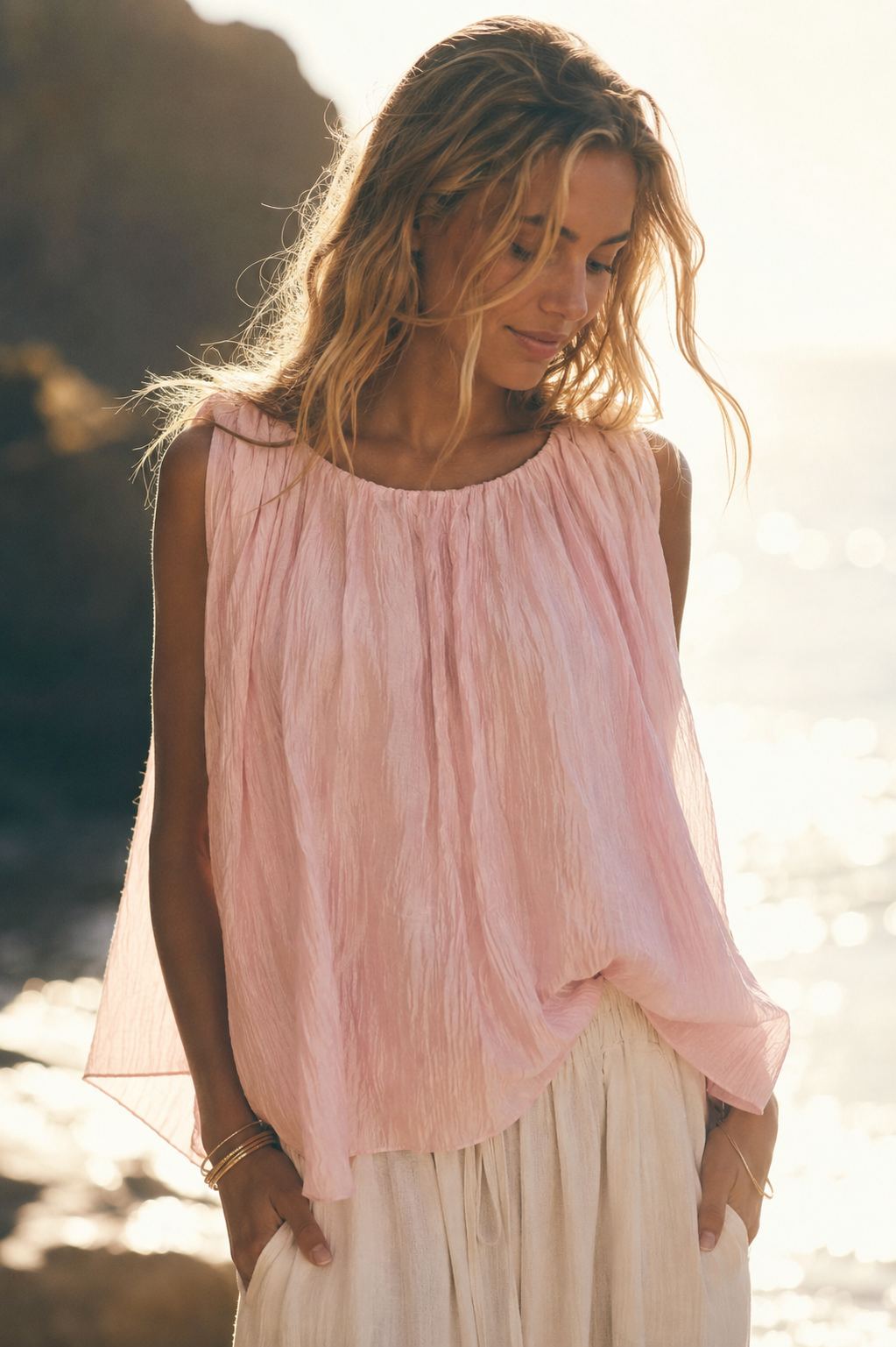 Concetta Crinkle Top Pink