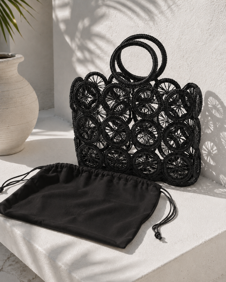 Calia Circle Raffia Bag Black