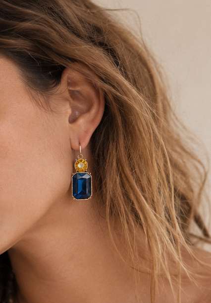 Twin Gem Earrings Azure & Yellow