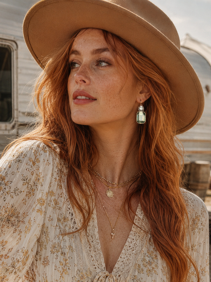 Twin Gem Earrings Sage & Crystal