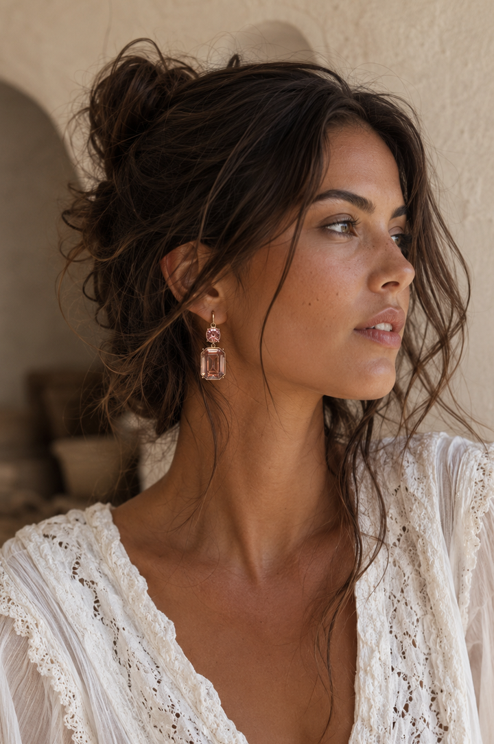 Twin Gem Earrings Pink