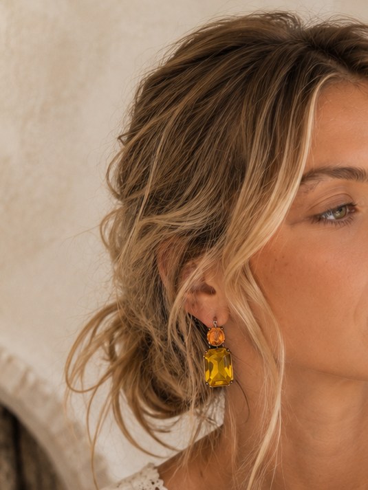 Twin Gem Earrings Amber & Blush