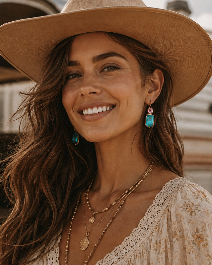 Twin Gem Earrings Turquoise