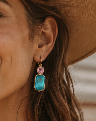 Twin Gem Earrings Turquoise