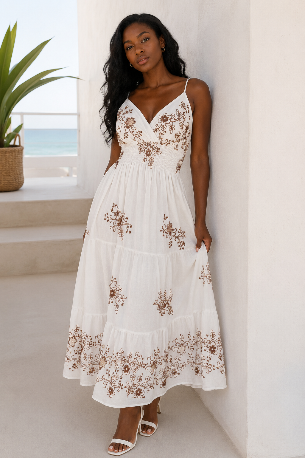 Elodie Tiered Midaxi Dress Ivory