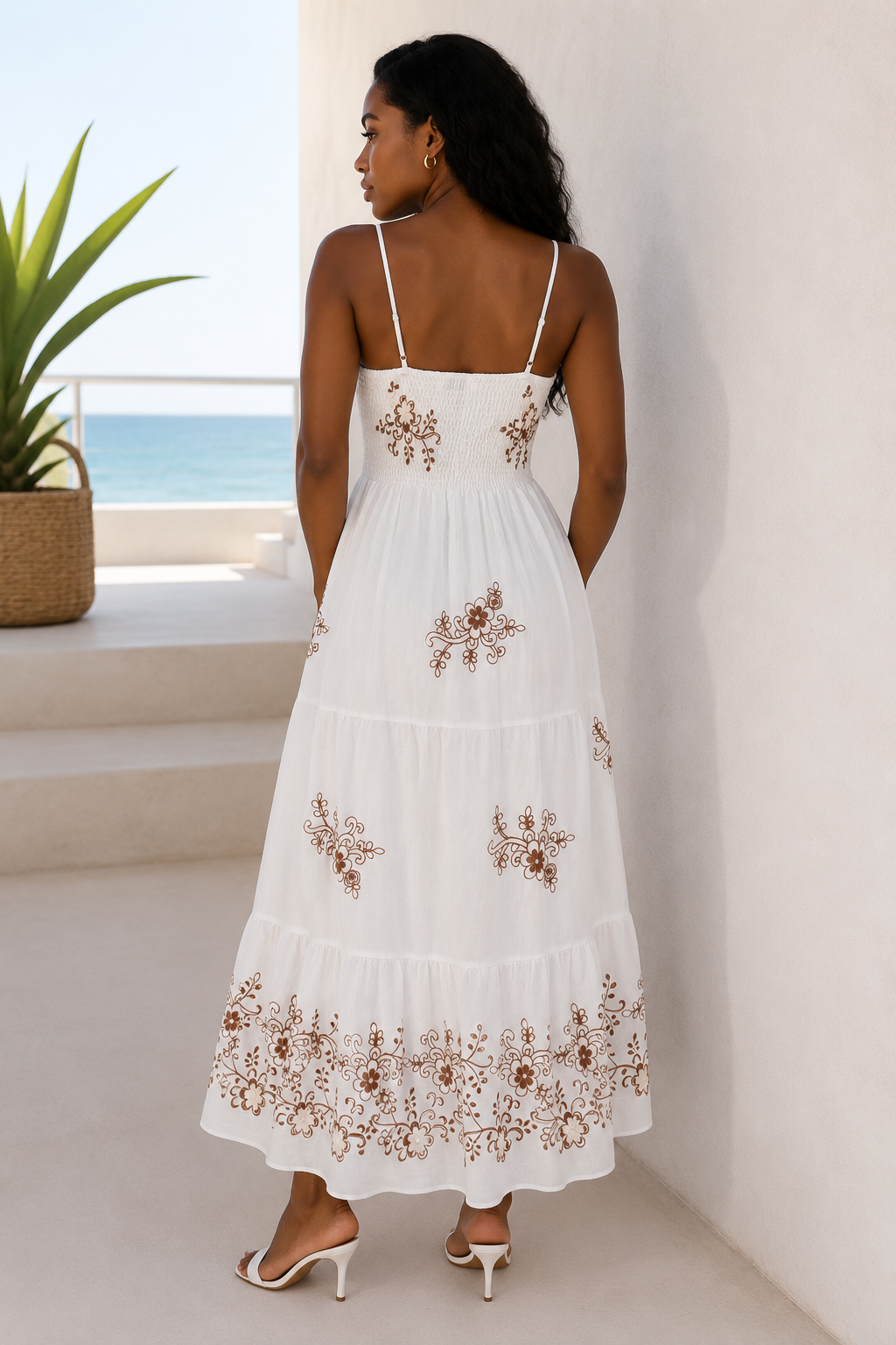 Elodie Tiered Midaxi Dress Ivory