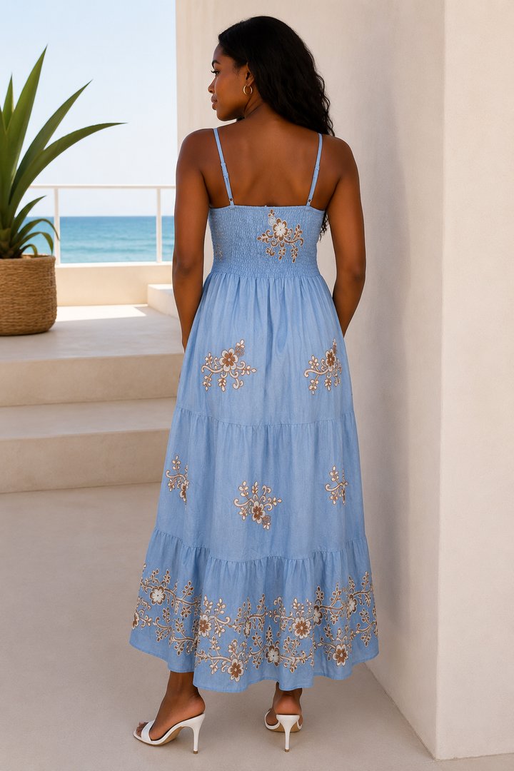 Elodie Tiered Midaxi Dress Denim