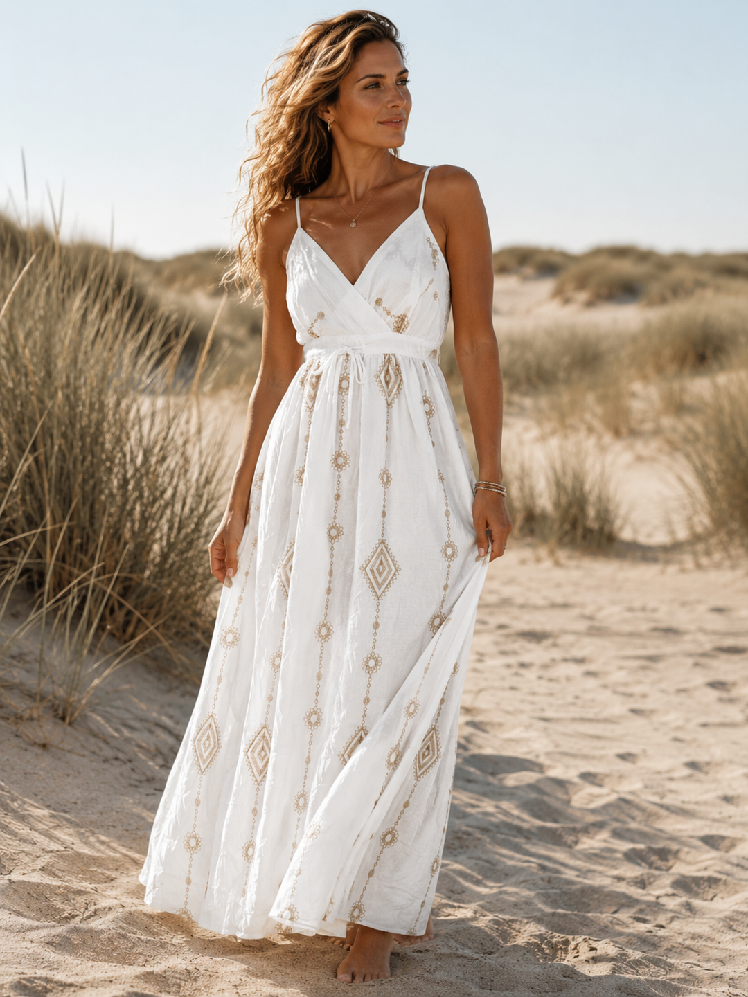 Diamond Charm Maxi Dress White