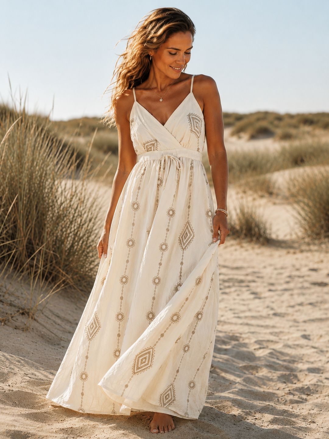 Diamond Charm Maxi Dress Cream
