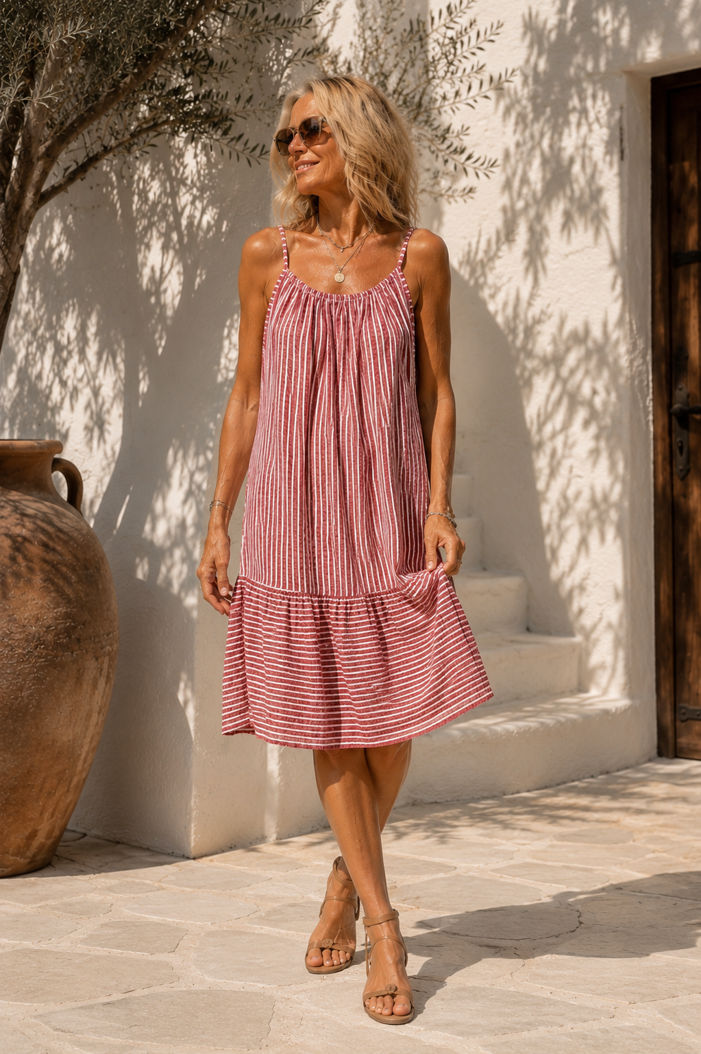 Elettra Stripe Sun Dress Cherry