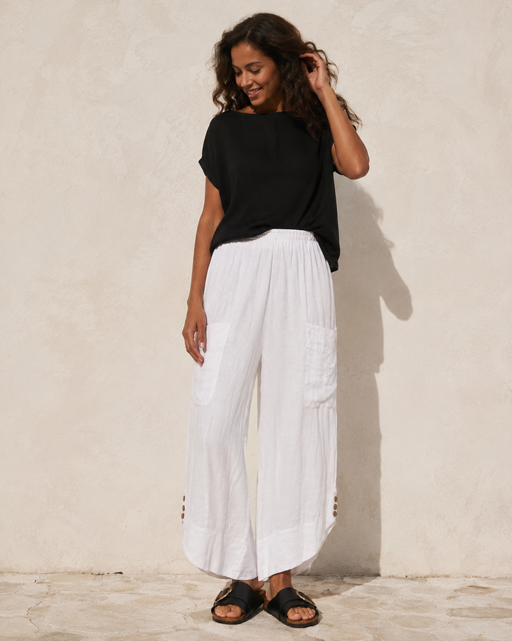 Kayla Linen Cropped Trousers White