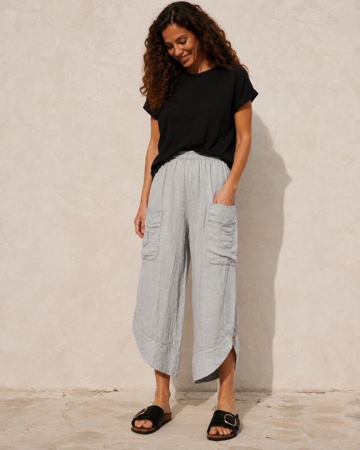 Kayla Linen Cropped Trousers Grey