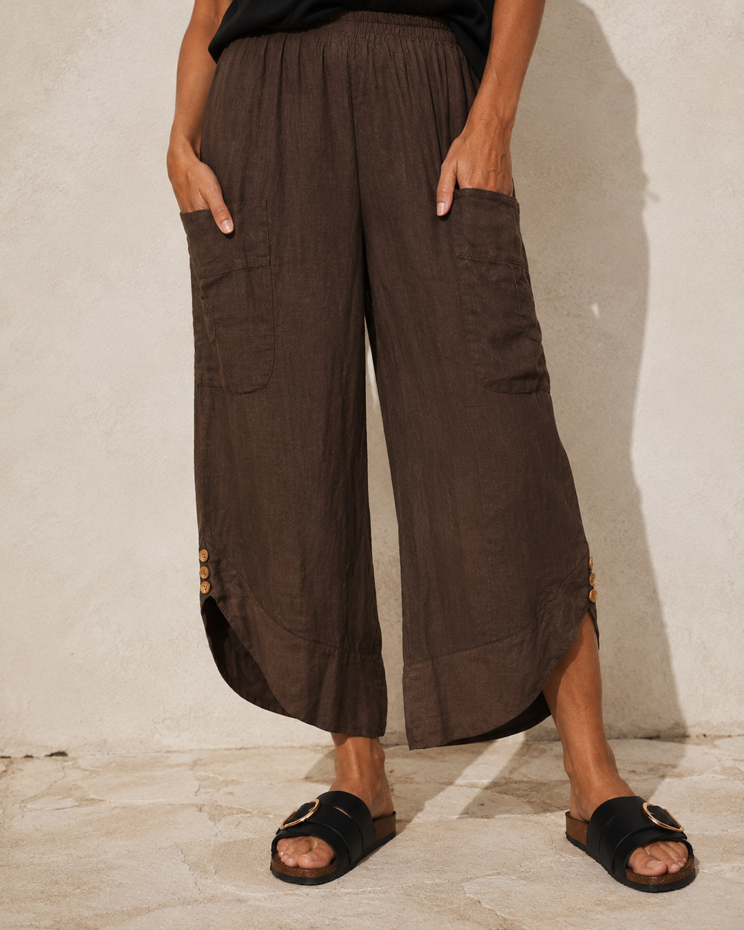 Kayla Linen Cropped Trousers Chocolate