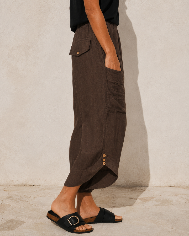 Kayla Linen Cropped Trousers Chocolate