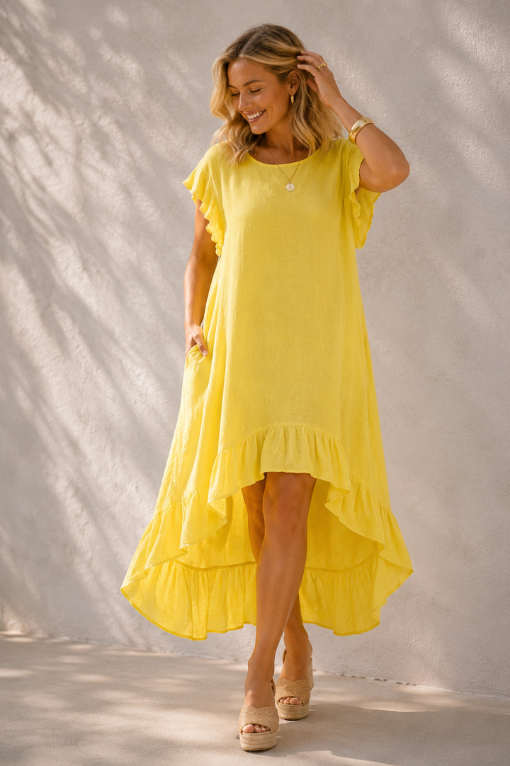 Alexia Linen Frill Dress Marigold