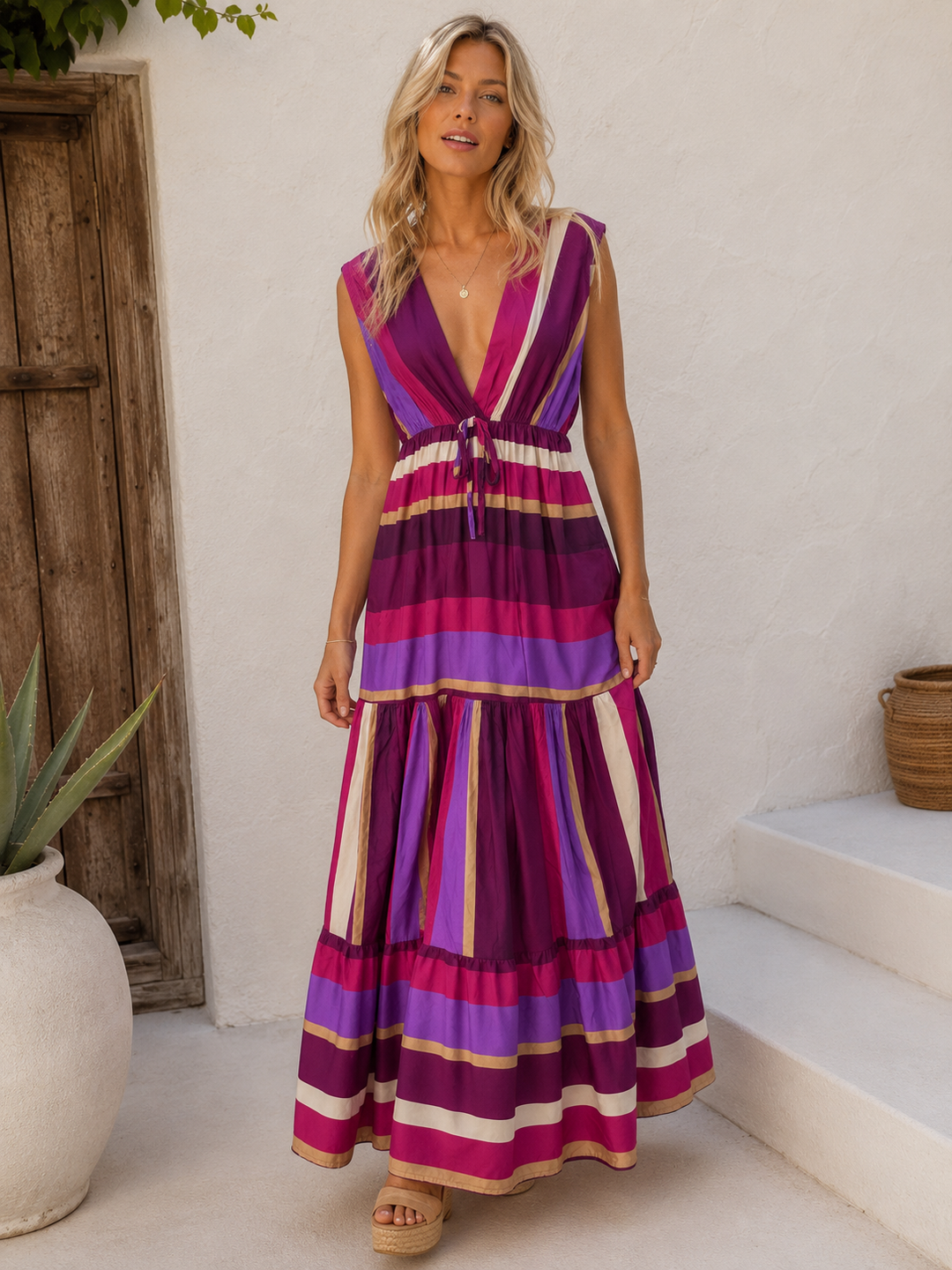 Isla Block Stripe Dress Purple