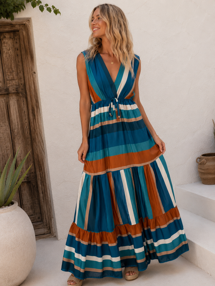 Isla Block Stripe Dress Teal