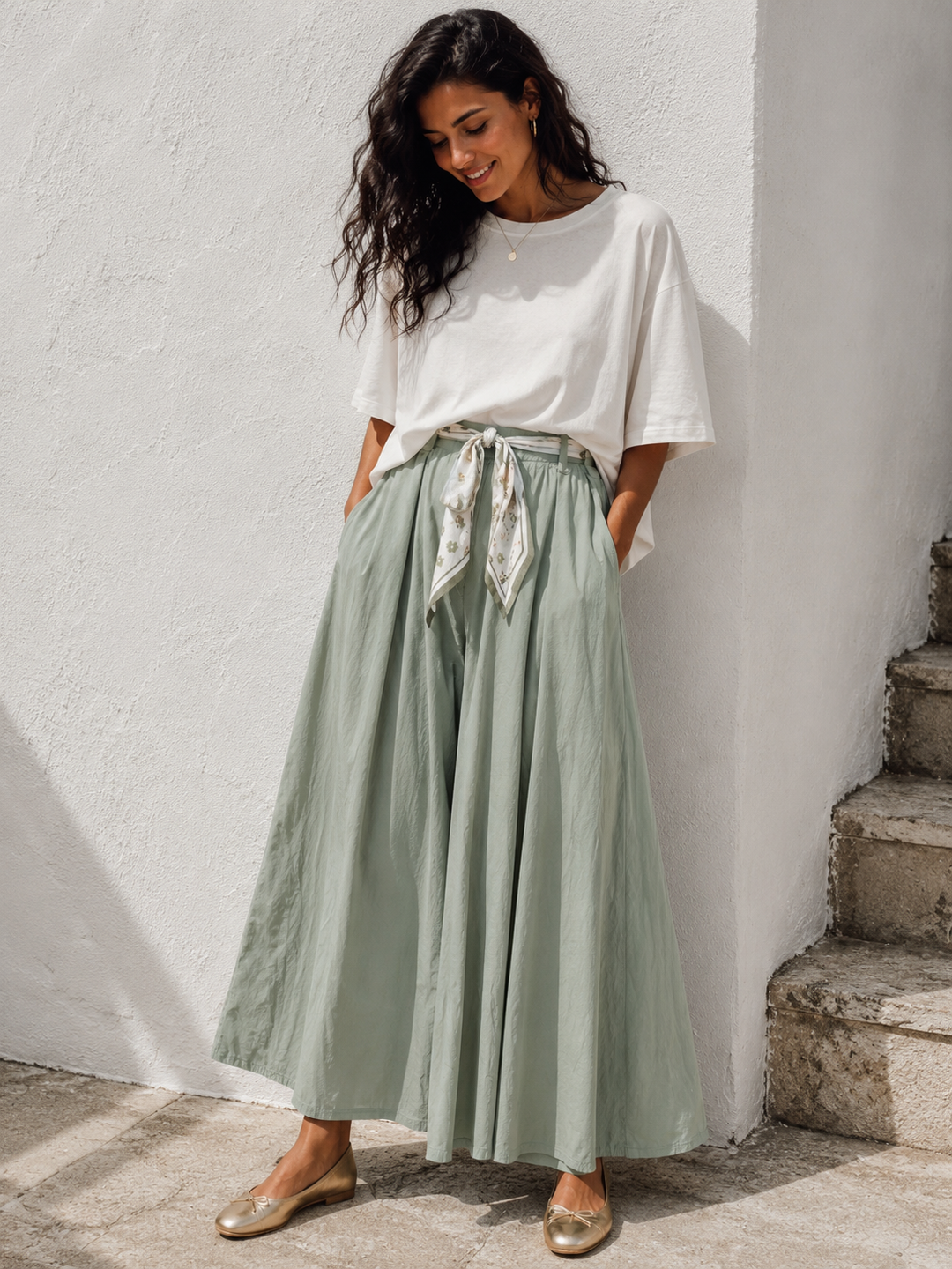 Daisy Tie Culottes Khaki