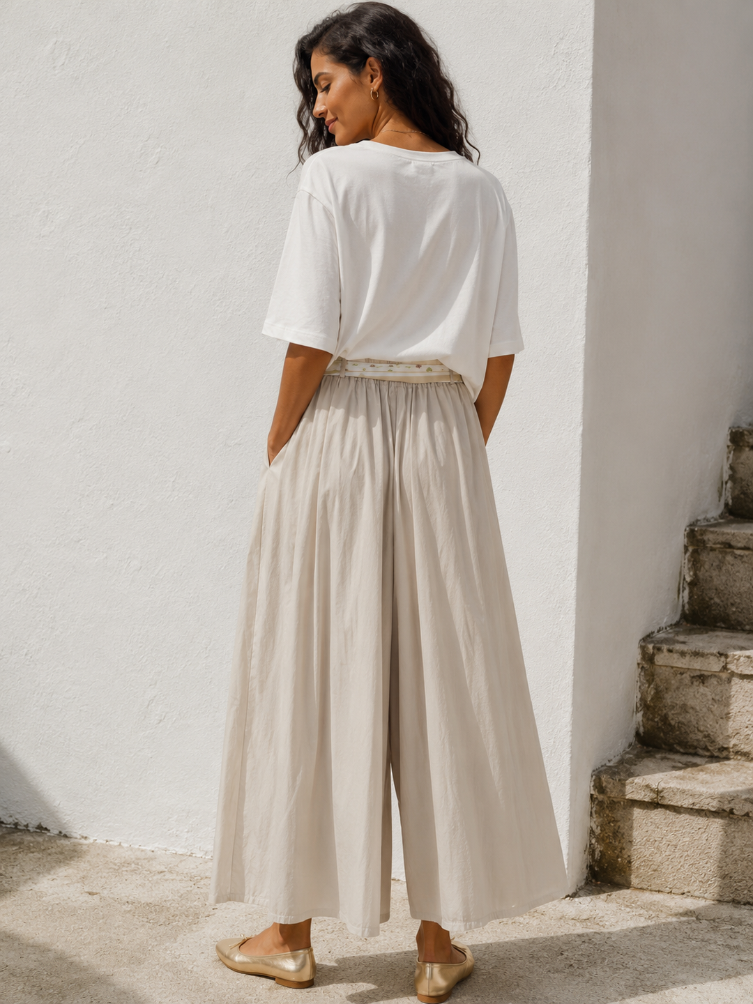 Daisy Tie Culottes Beige