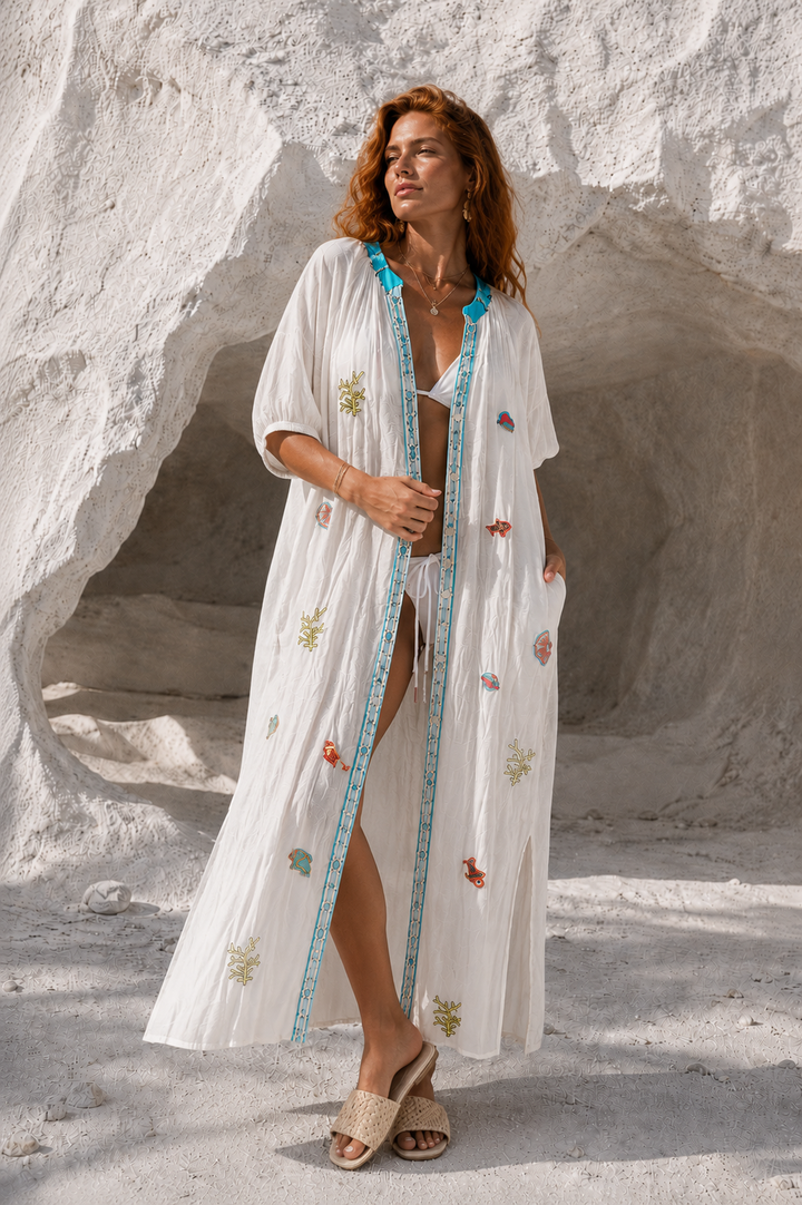 Marina Embroidered Cover-Up Turquoise