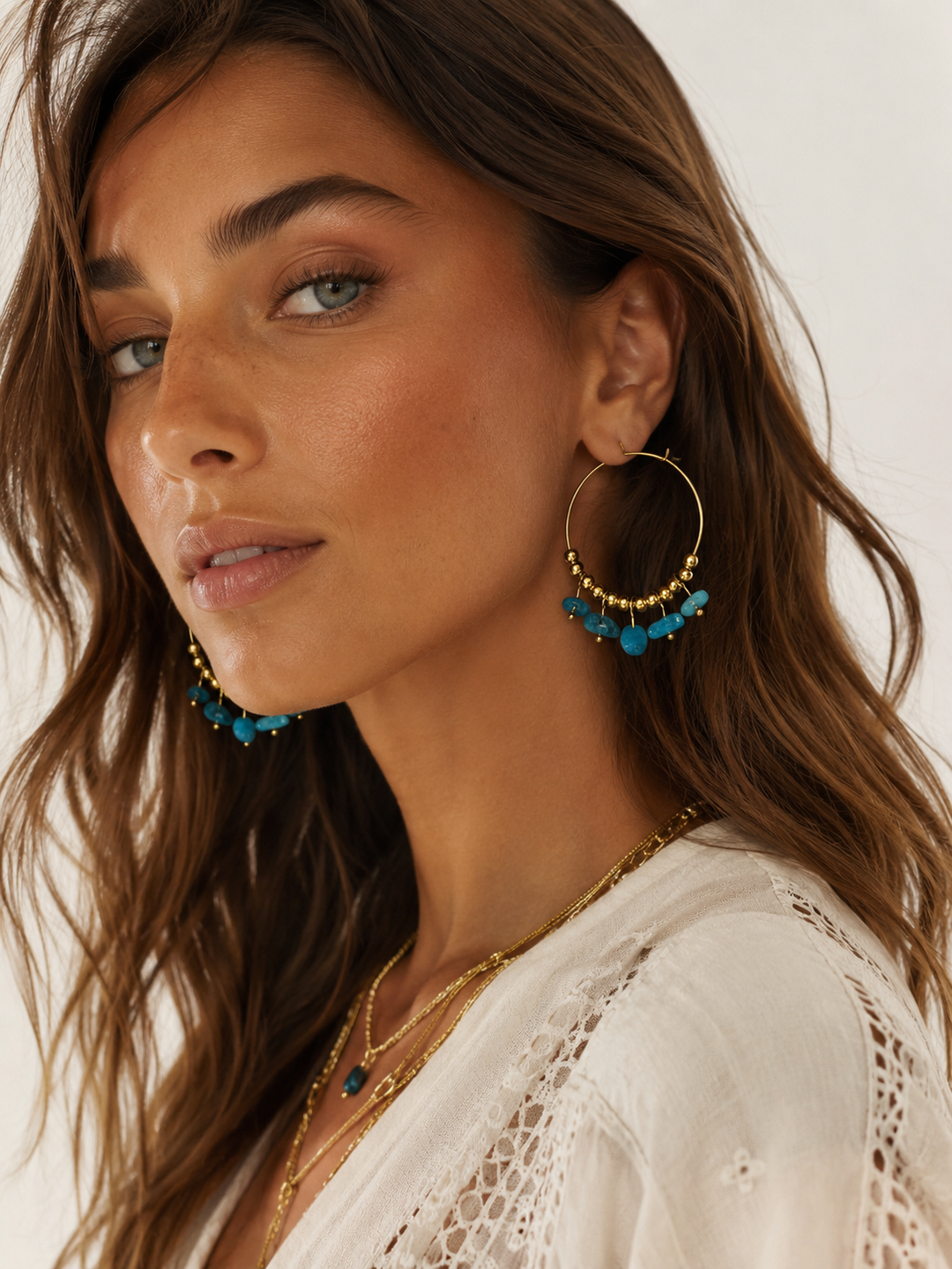 Marbled Blue Hoop Earrings