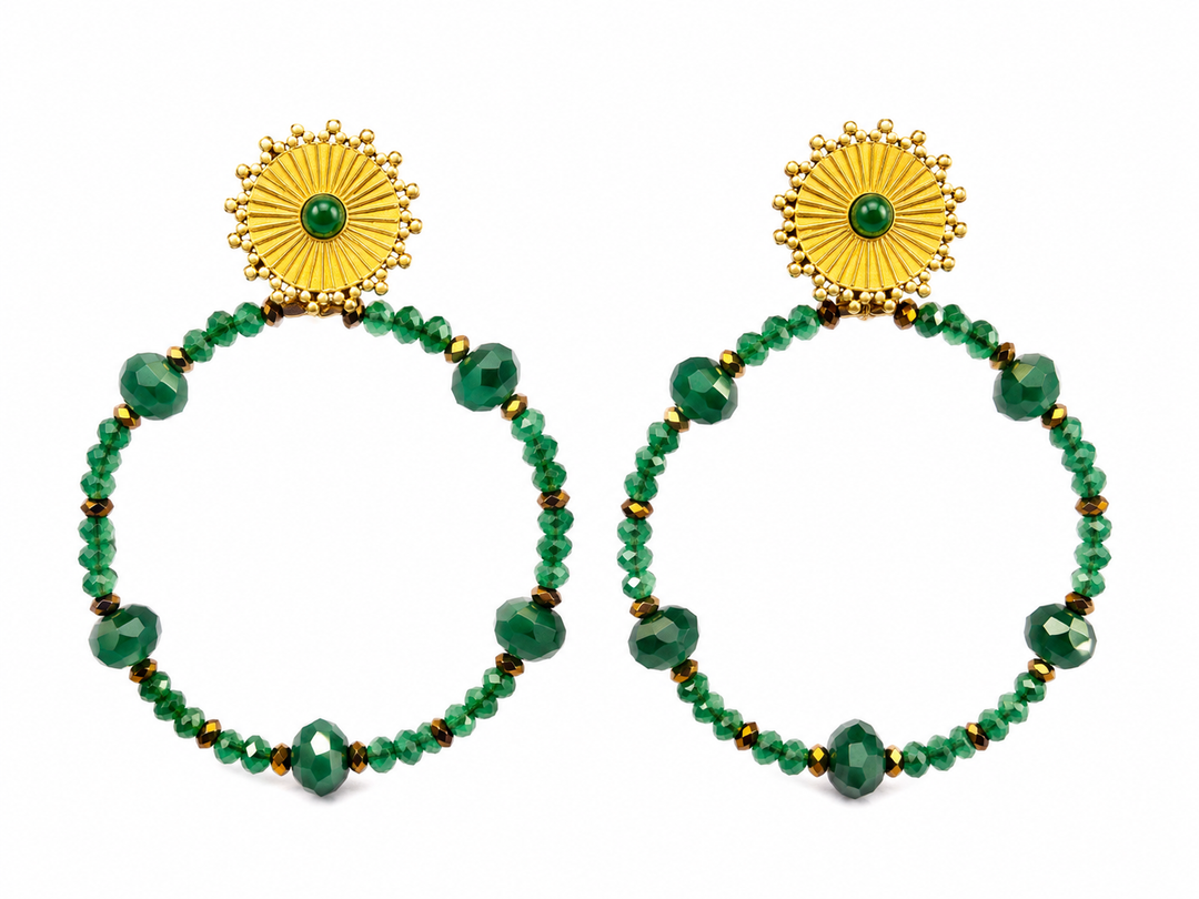 Gold Disc Large Bead Circle Drop Earring Aqua
