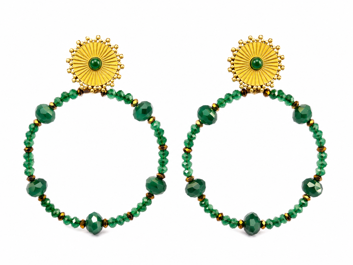Gold Disc Large Bead Circle Drop Earring Aqua