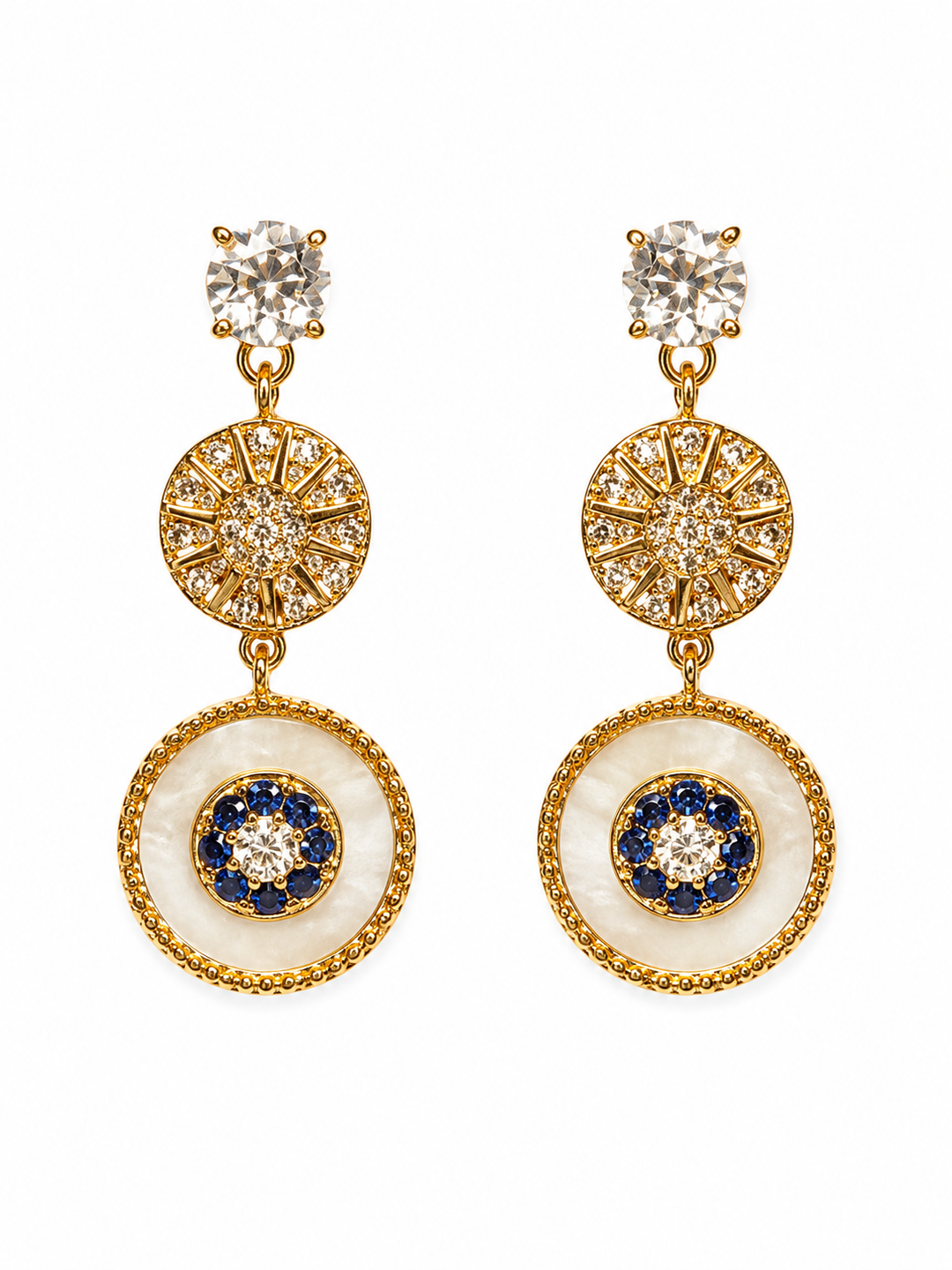 Crystal Starburst Flower Trio Drop Earring Gold