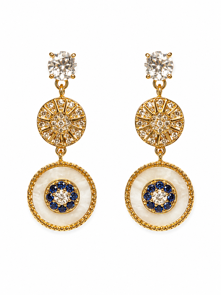 Crystal Starburst Flower Trio Drop Earring Gold