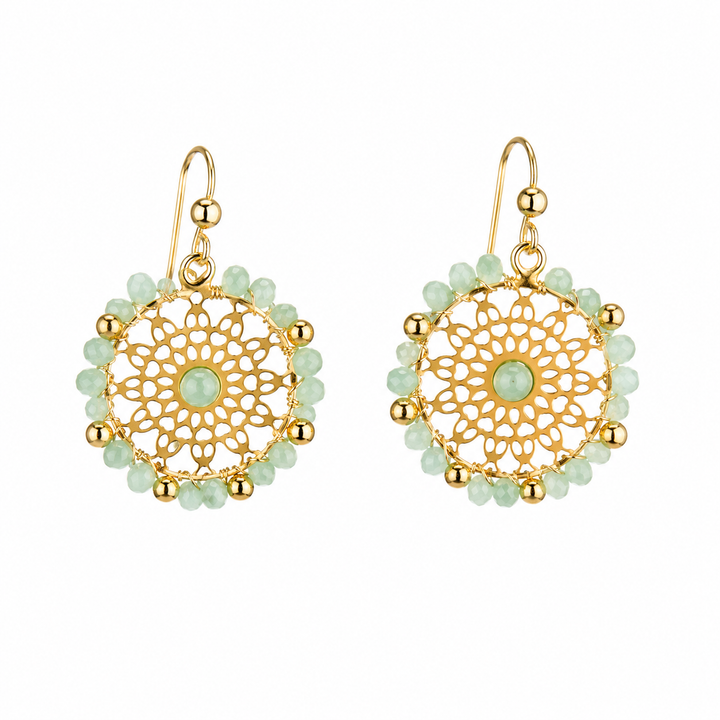 Natural Stone Beaded Disc Earring Aqua