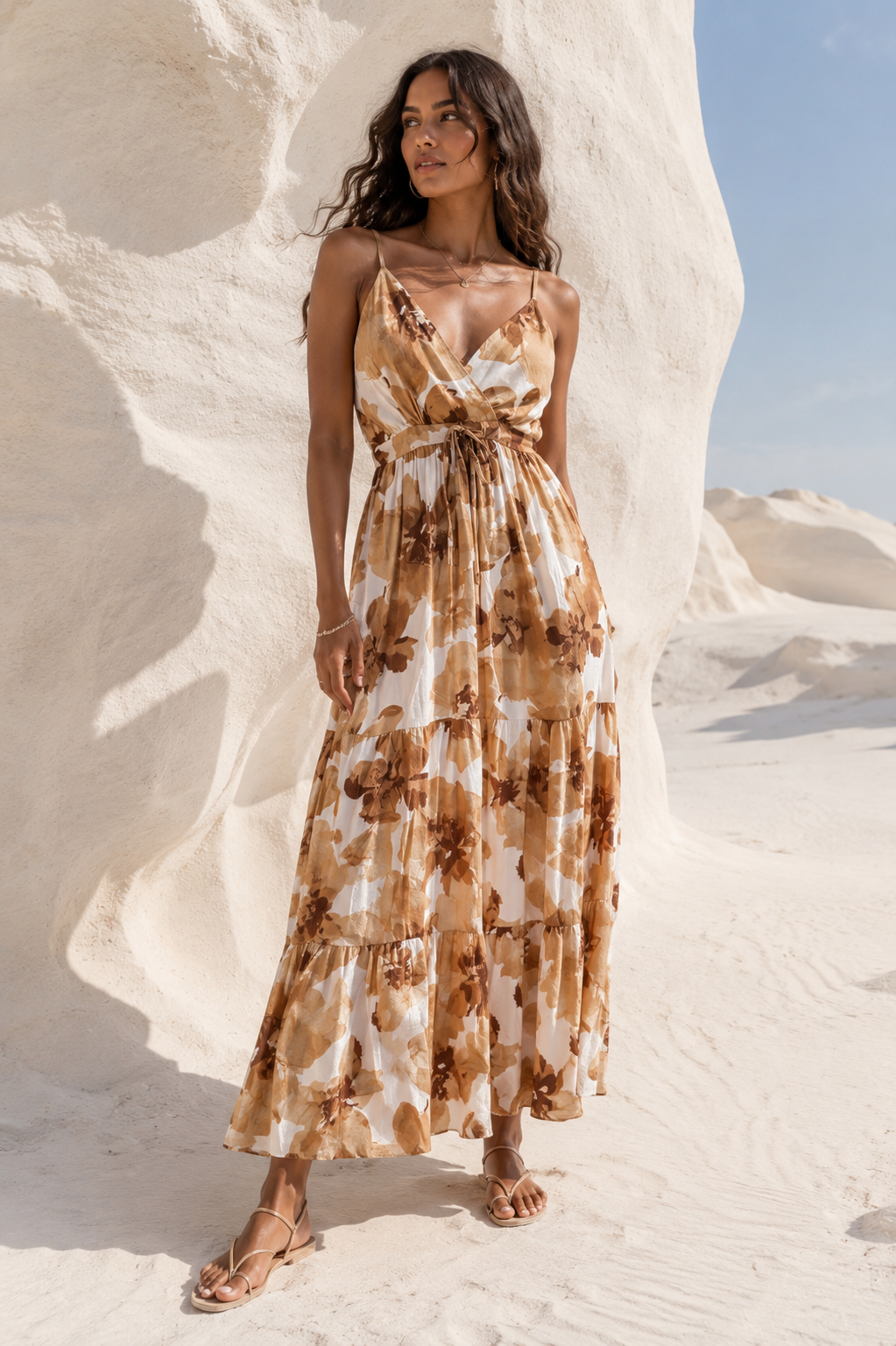 Bria Bloom Maxi Dress Latte