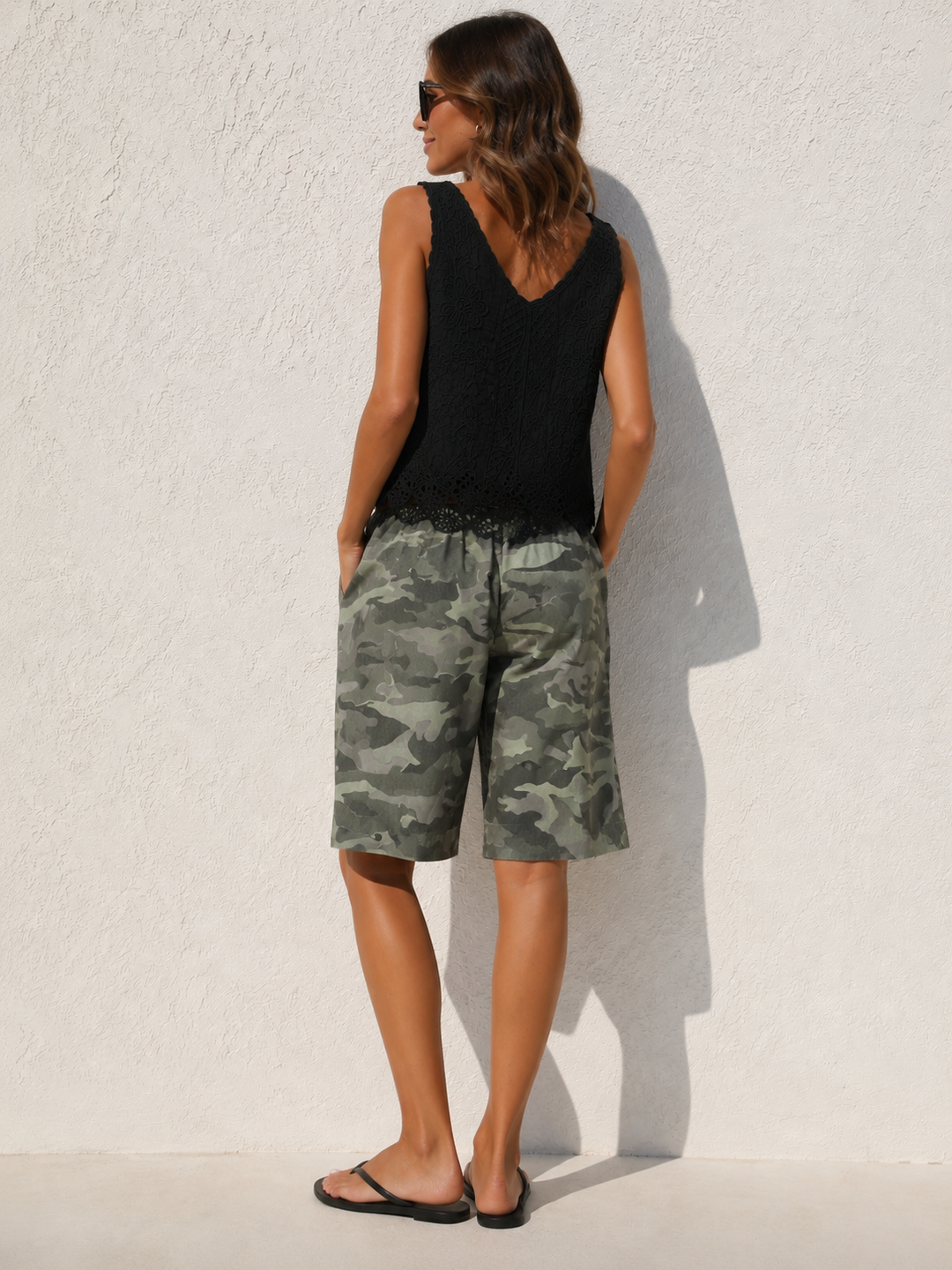 Camo Breeze Belted Shorts Khaki