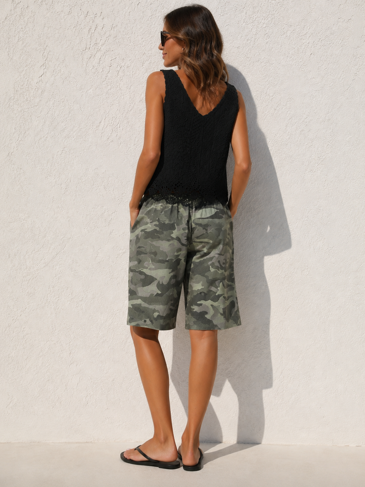 Camo Breeze Belted Shorts Khaki