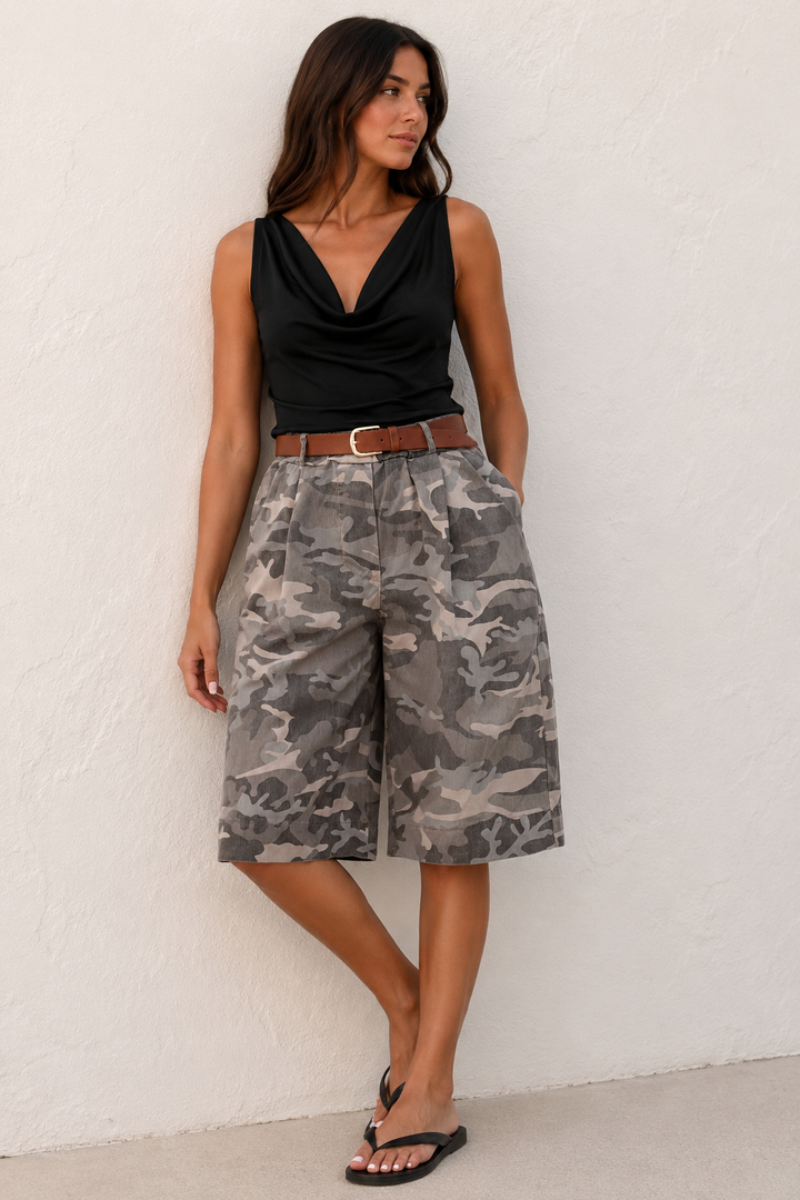 Camo Breeze Belted Shorts Mocha