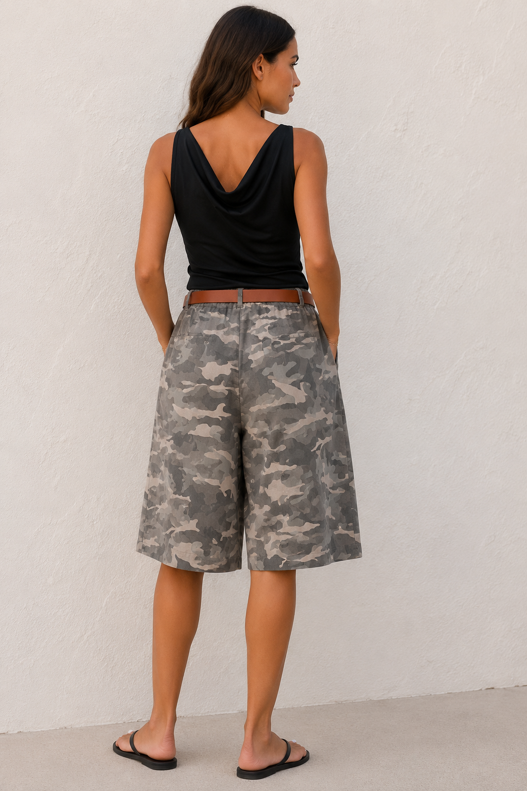 Camo Breeze Belted Shorts Mocha
