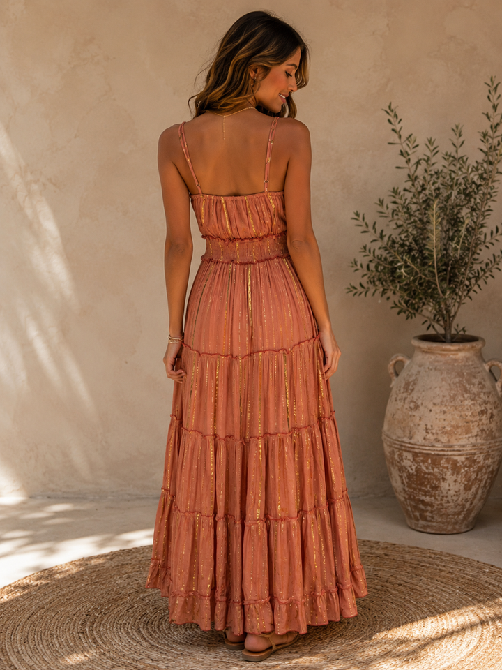 Bohemian Embellished Maxi Dress - Rust