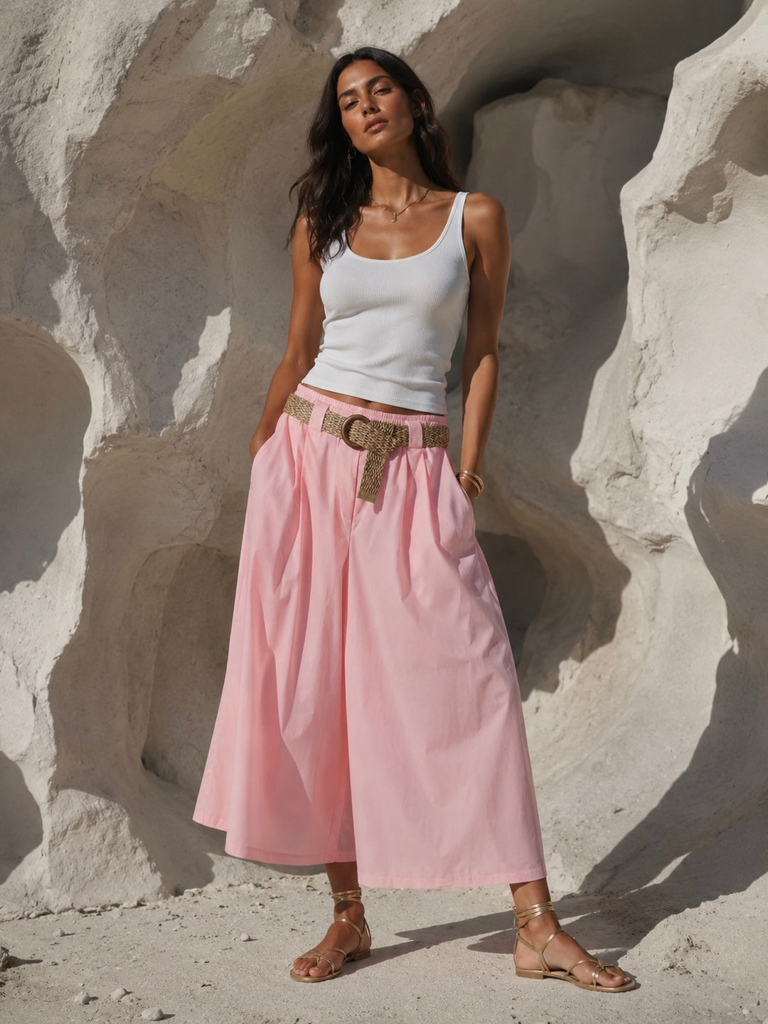 Jasmine Belted Culottes Pink