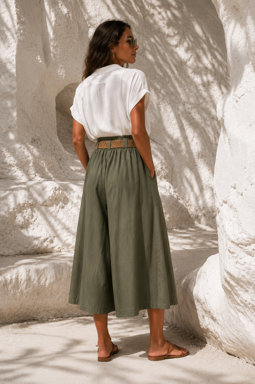 Jasmine Belted Culottes Khaki