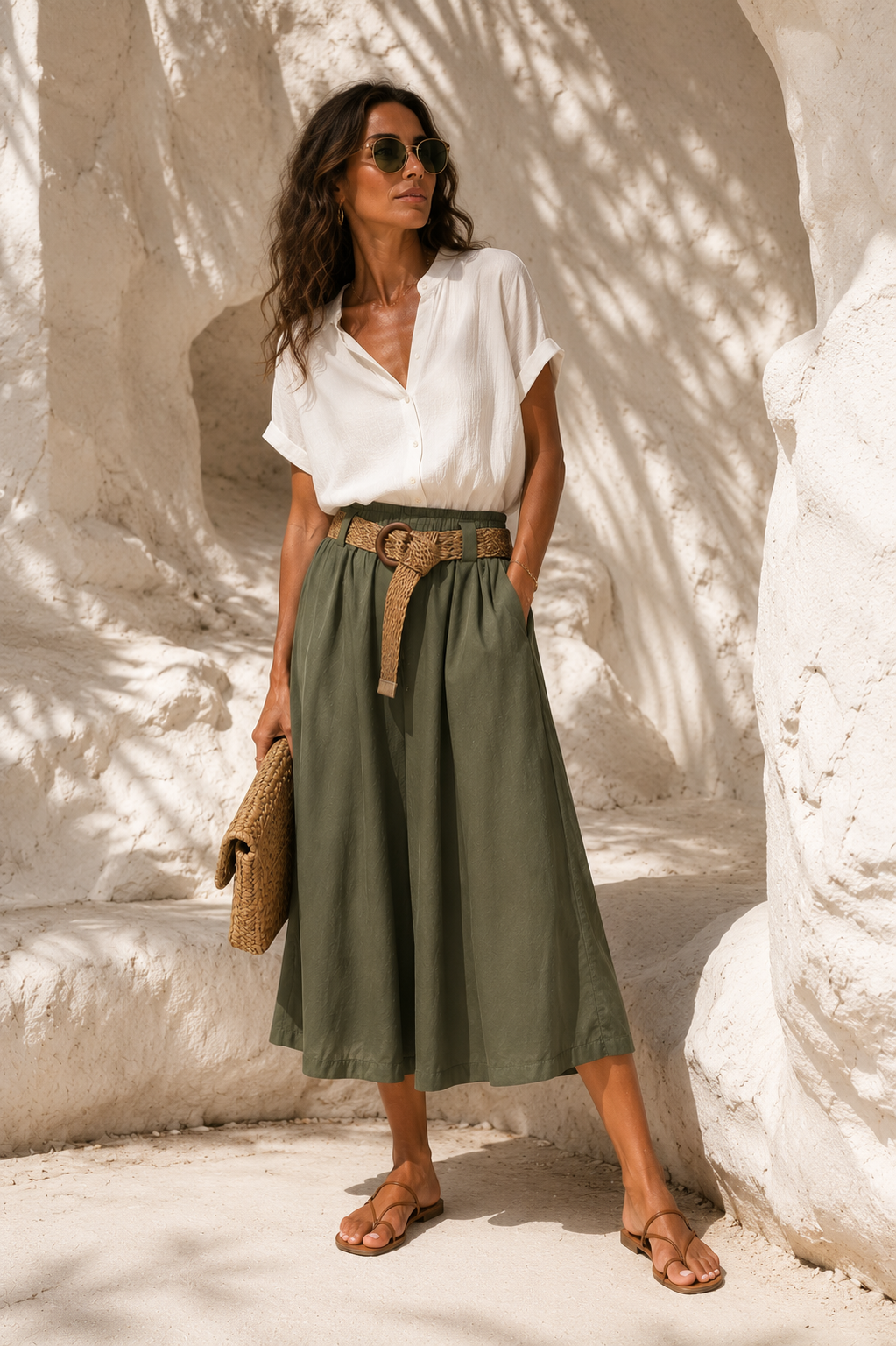 Jasmine Belted Culottes Khaki