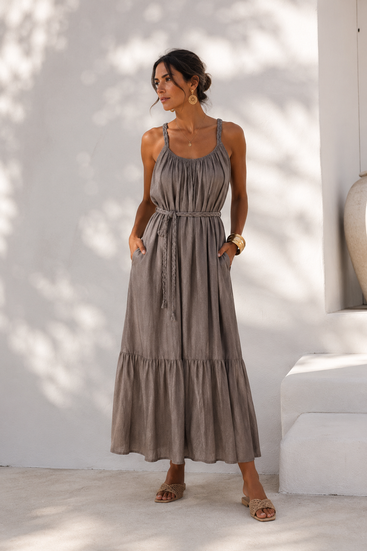 Margot Plait Belt Dress Mocha