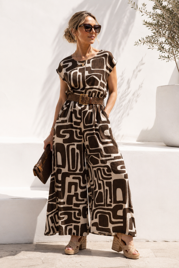 Briela Belted Jump Suit Chocolate