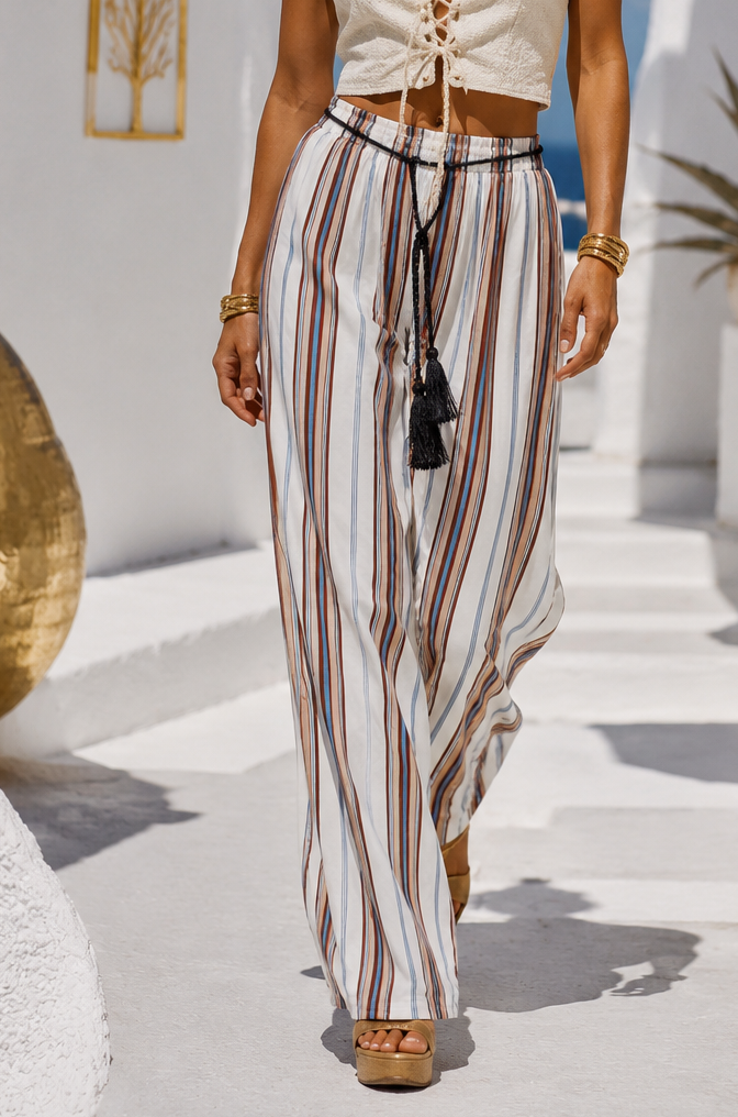 Lanza Silky Stripe Trousers White