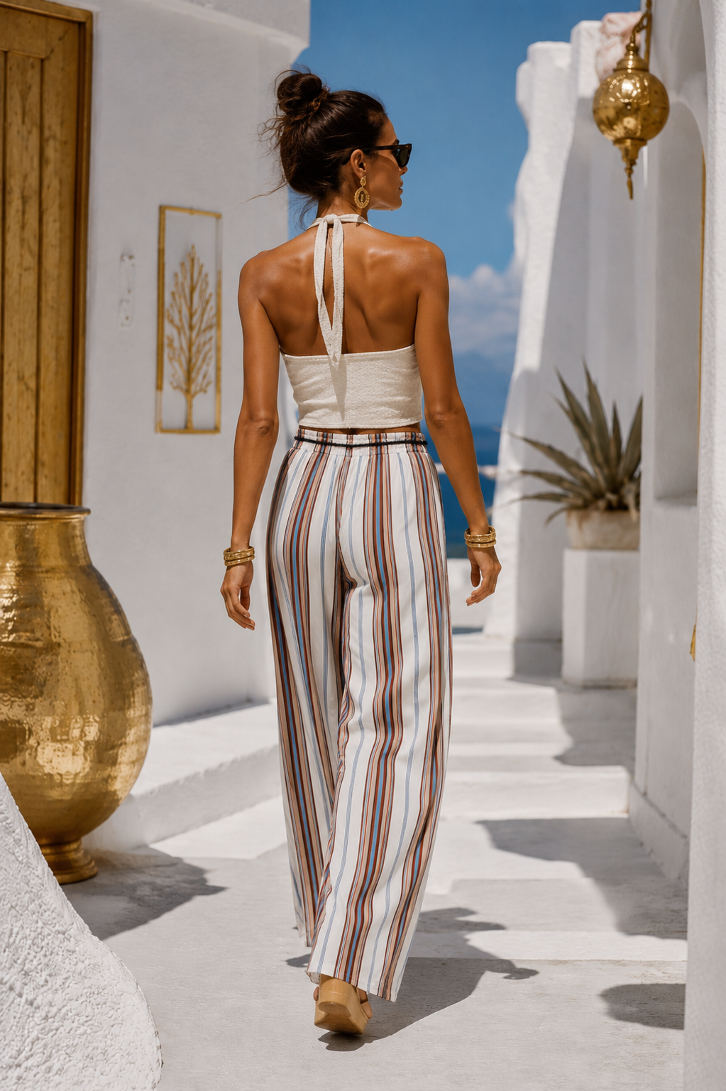 Lanza Silky Stripe Trousers White