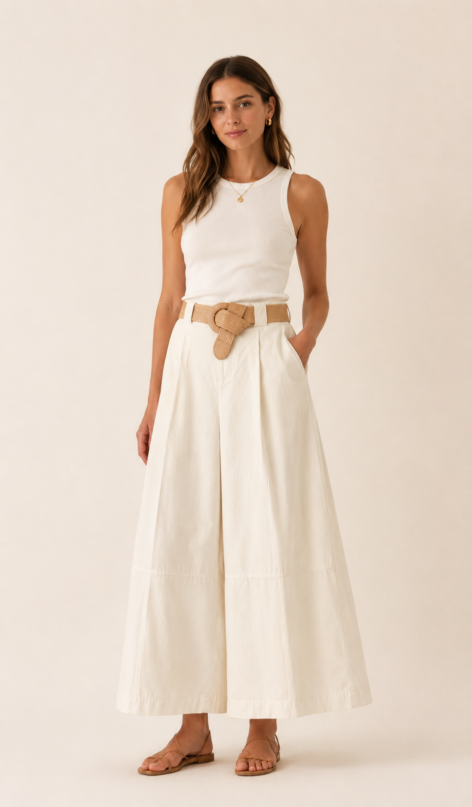 Erica Belted Culottes Beige