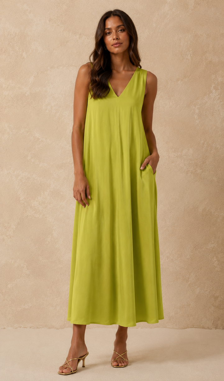 Viola V Neck Dress Lime