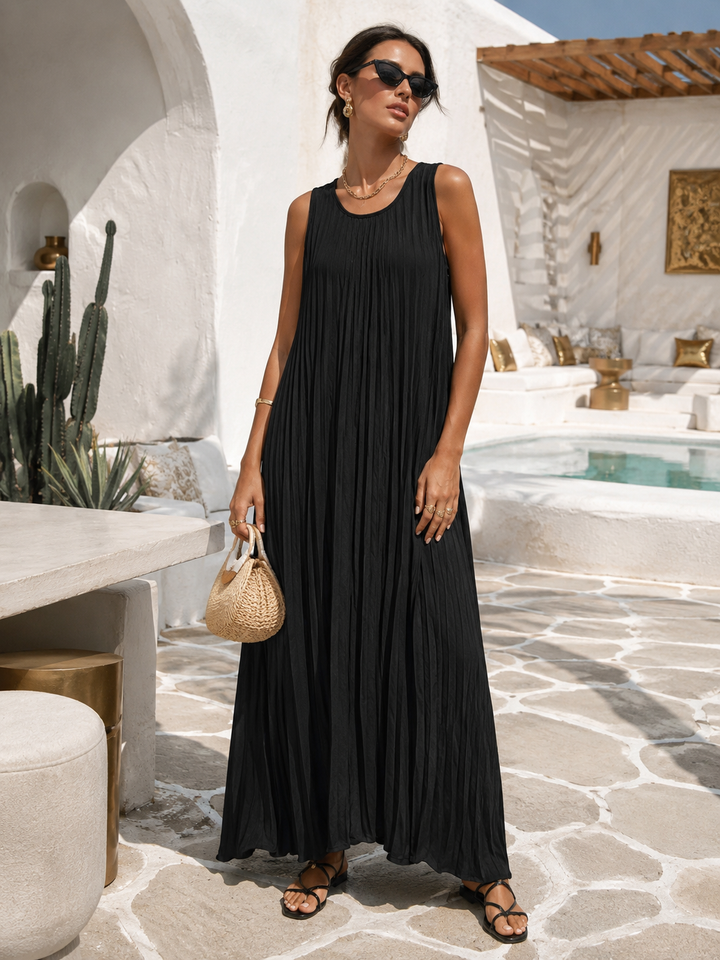 Leontina Pleated Tie Dress Black