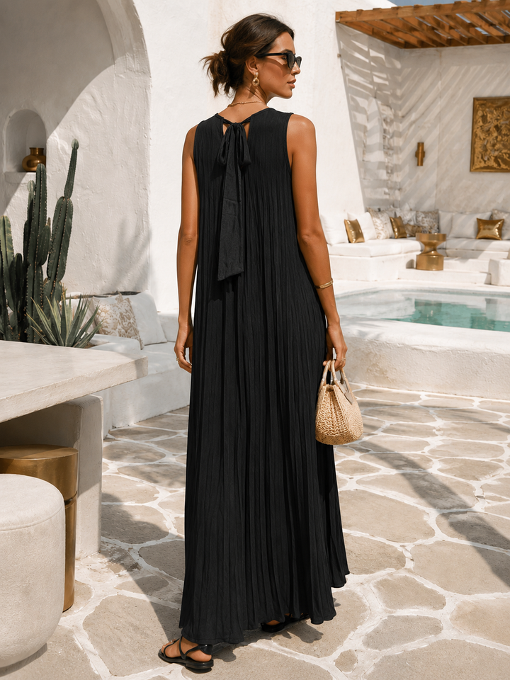 Leontina Pleated Tie Dress Black