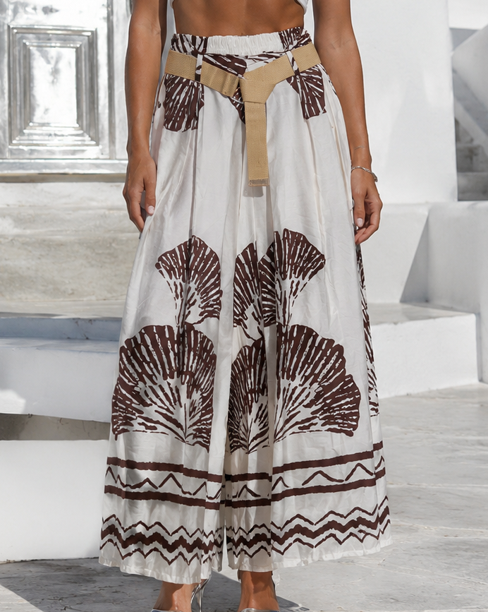 Savina Leaf Print Culottes Cream