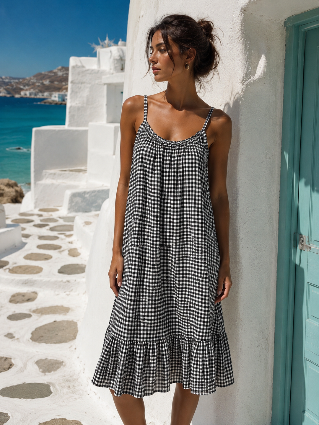 Elettra Gingham Sun Dress Black